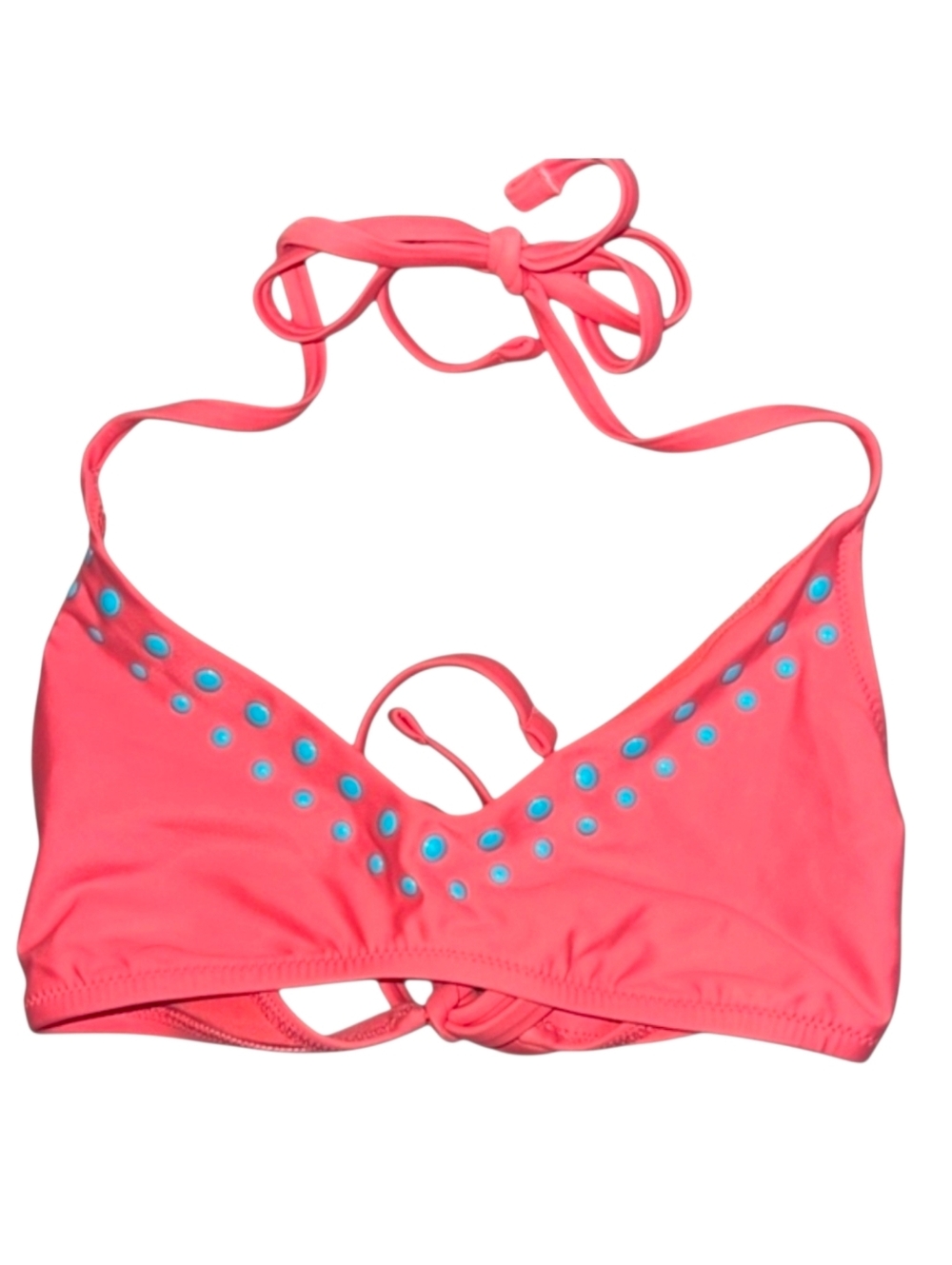 NWT Aerie Swim Triangle Halter Bikini Top Coral with Blue Dots Medium